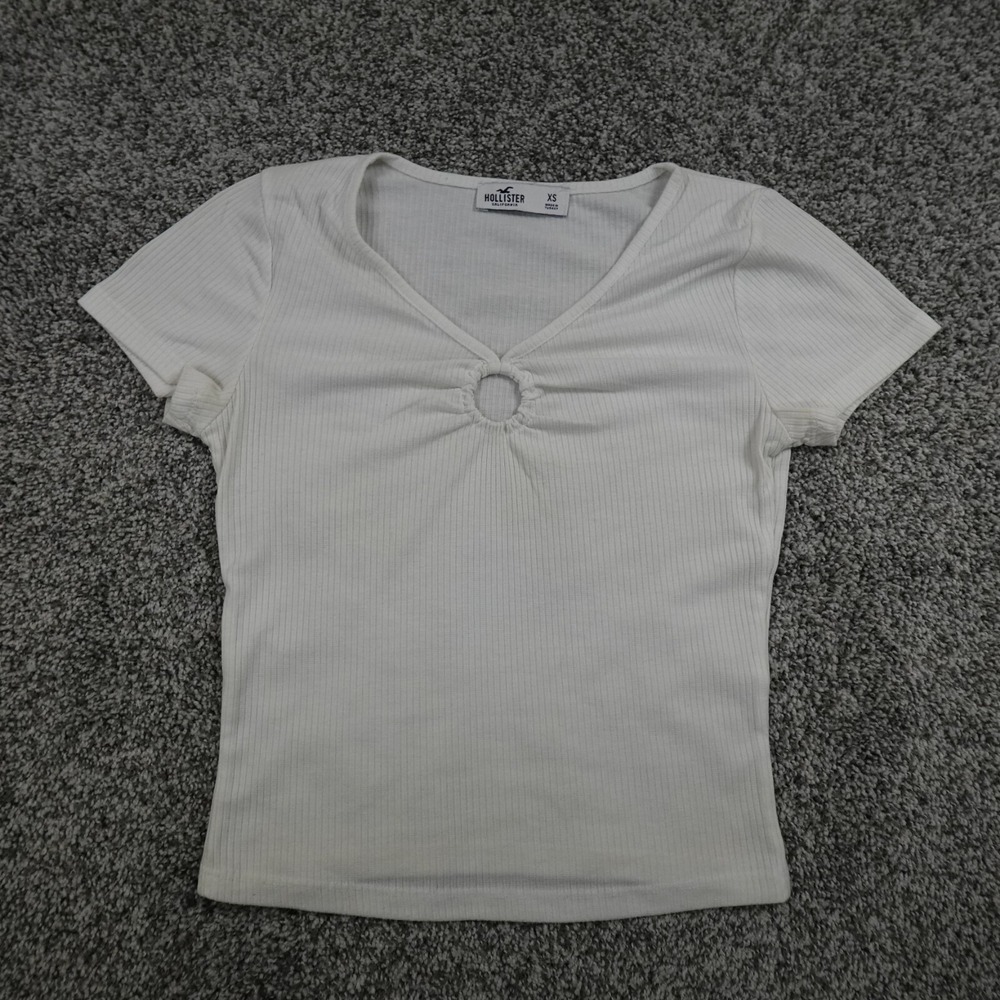 Hollister Shirt Womens XS White Preppy Casual Short Sleeve Crop Top Baby Tee